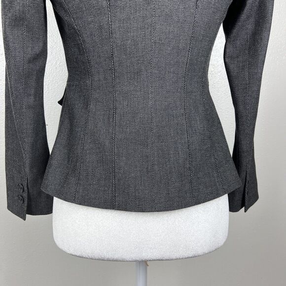 Halogen Blazer Women 0 Petite Black White Button Up Career Jacket Shoulder Pads - Picture 13 of 14